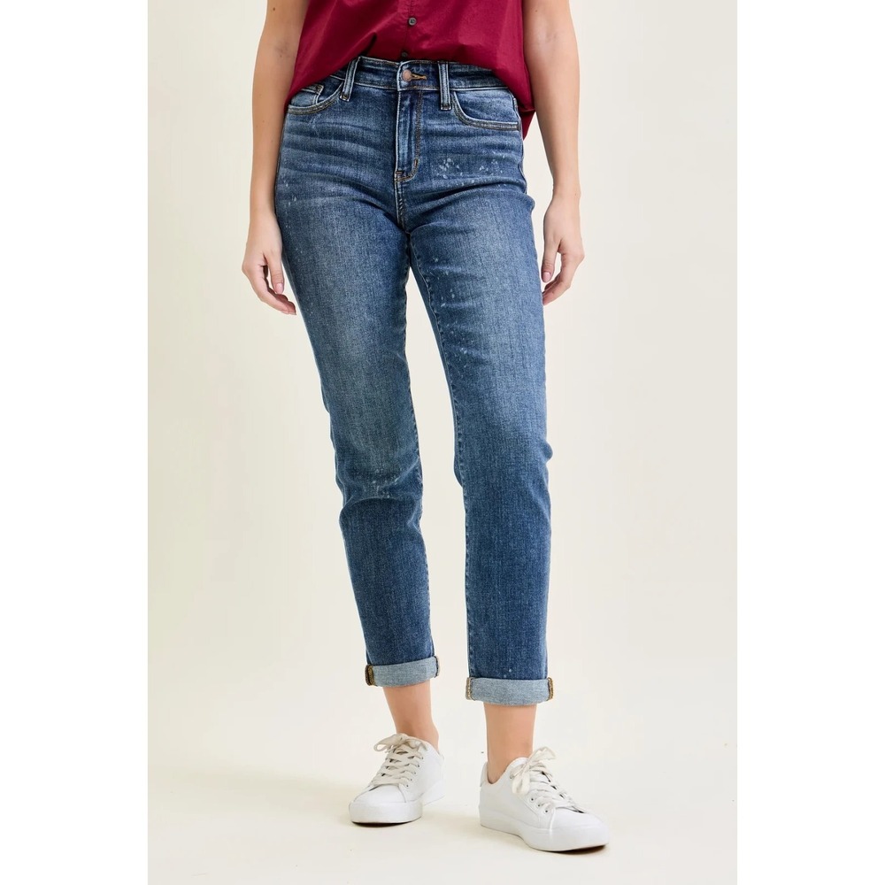 Judy Blue Billie Bleach Splash Boyfriend Jeans Blue High Rise Plus Size 15 / 32 - Picture 3 of 15